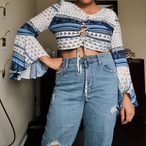 70s boho flared sleeves top